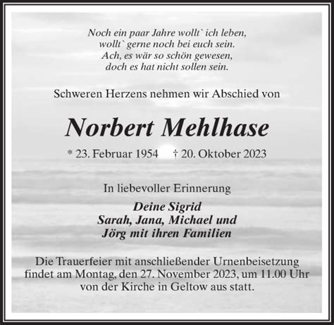 Traueranzeigen Von Norbert Mehlhase Trauer Anzeigen De