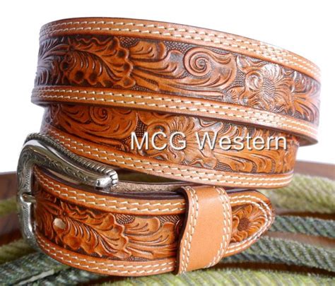 Nocona Western Mens Belt Leather Tooled Floral N Ebay