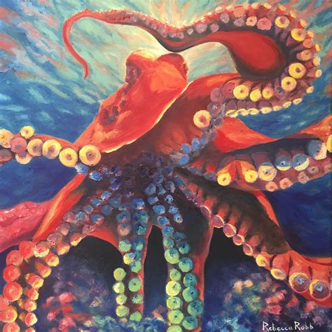 Fine Art Original Oil Painting Original Art Beach Decor Octopus