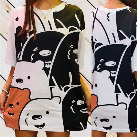 We Bare Bears White Oversized Tshirt Womens Fashion Tops Shirts On