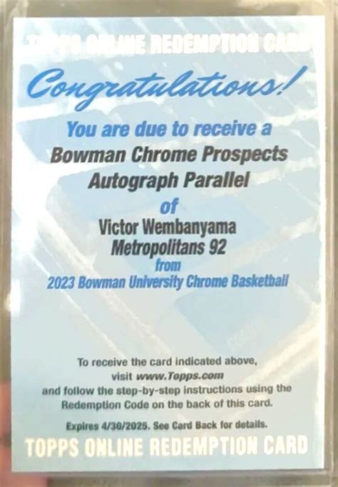 Bowman Chrome University Victor Wembanyama Auto Parallel Rc