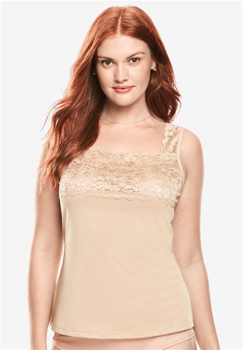 Silky Lace Trimmed Camisole Slip By Comfort Choice® Plus Size Slips