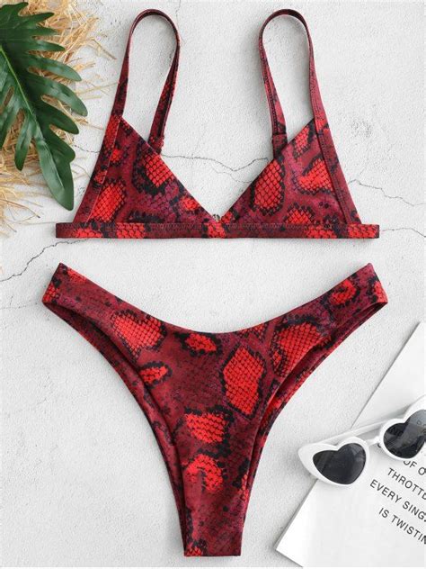 HOT 2019 ZAFUL Snakeskin Print Bikini Set In MULTI M ZAFUL