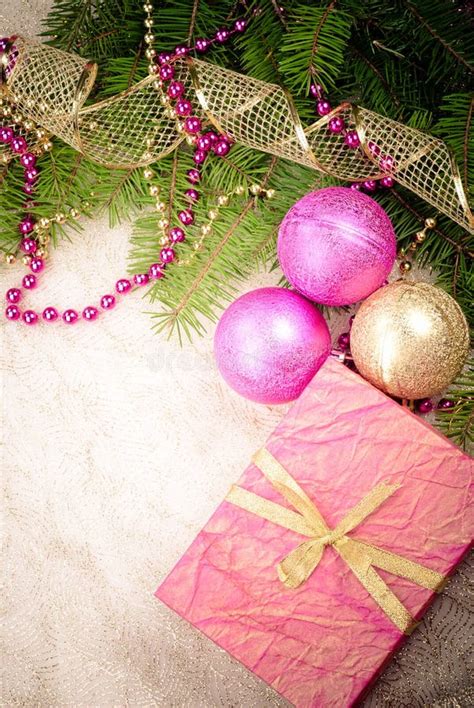 Christmas Pink And Gold Decorations Stock Photo Image Of Packing