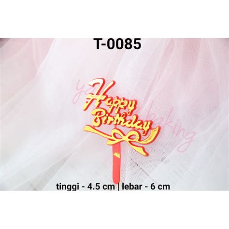 Jual T Cake Topper Hiasan Kue Tulisan Happy Birthday Emas Merah