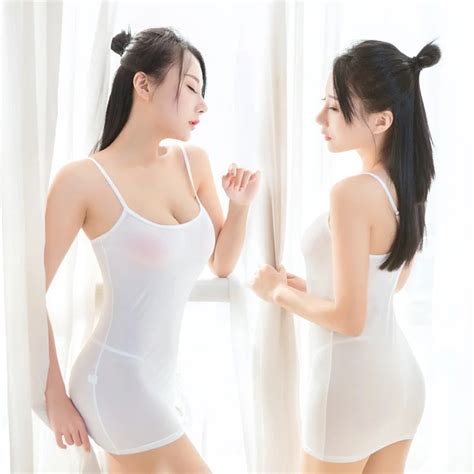 Sexy Women Strap Tight Pencil Cute Dress Ice Silk Smooth See Through