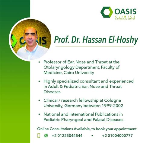 Oasis Clinics Available Online 💻 Dr Hassan El Hoshy