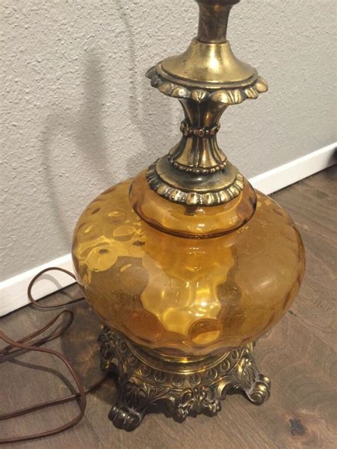 Vintage Amber Glass Table Lamp Dishice63