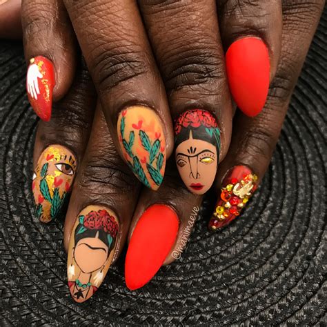 Recreate These Frida Kahlo Inspired Nails At Your Next Salon