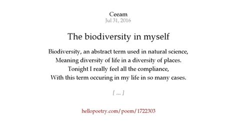 The Biodiversity In Myself By Ceeam Hello Poetry