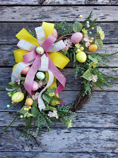 Easter Egg Grapevine Wreath With Artificial Greenery And Bow Etsyde