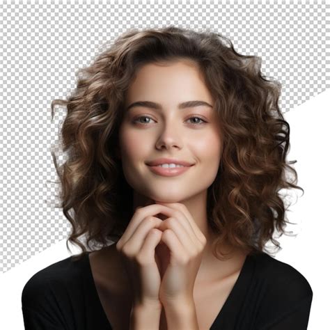 Premium Psd A Woman With Curly Hair And A Black Top Is Holding Her