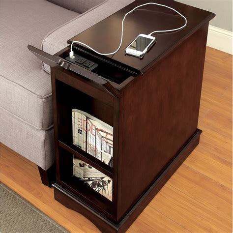 Lois Multi Functional Side Table With Storage And Charging Station Usb Furwoodd