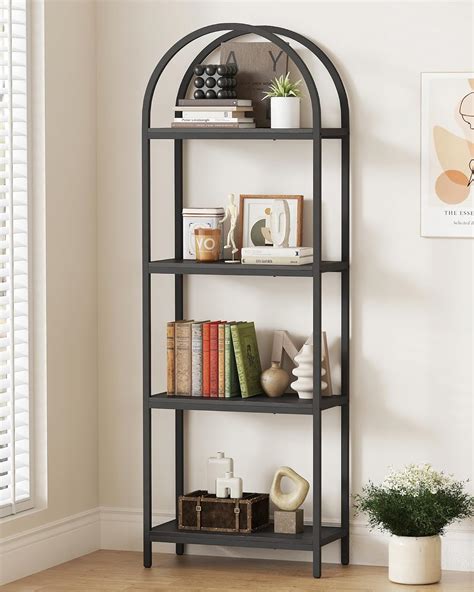 Yusong Bookshelf 4 Tier Arched Bookcase 71 3 Tall Industrial Open