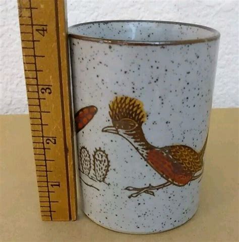 Vtg Otagiri Roadrunner Bird Mug Cup Speckled Stoneware Cactus Desert