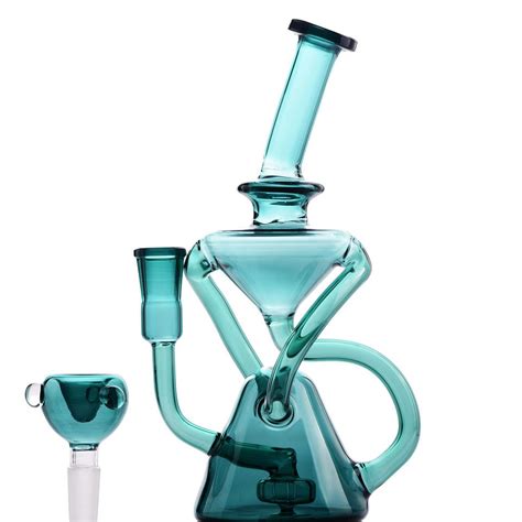 2020 Small Mini Dab Rigs Recycler Bong Thick Heady Glass Bongs Water Pipes Green Downstem Perc