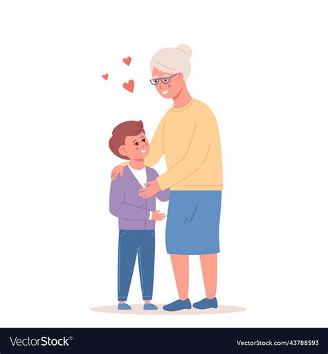 Grandson Hugging His Grandmother Of A Flat Design Vector Image