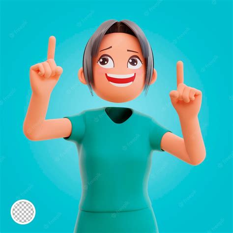 Premium Psd 3d Render Cute Nurse Smiling Pointing Fingers Up