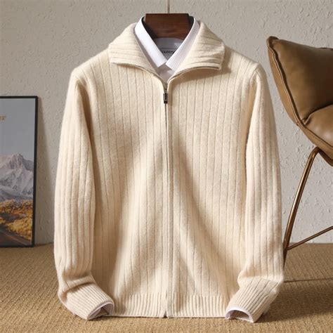 Men S Coat Winter Thickened New Merino Wool Sweater Business Casual