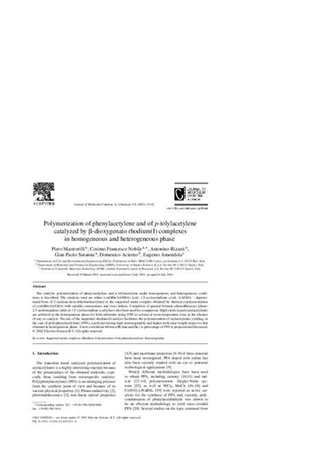 Pdf Polymerization Of Phenylacetylene And Of P Tolylacetylene