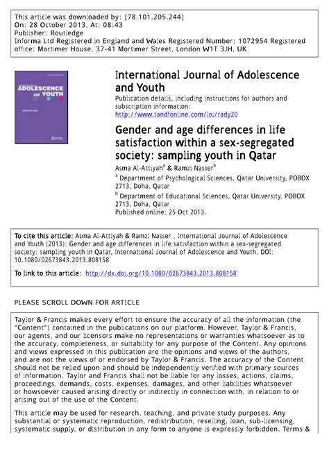 PDF Gender And Age Differences In Life Satisfaction Within A Sex Segregated Society Sampling