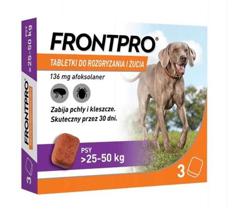 Frontpro tabletki na pchły i kleszcze dla psa XL 25 50kg 3szt Koty