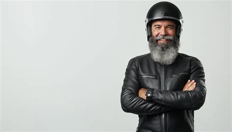 Premium Photo A Man With A Beard Wearing A Helmet And Wearing A