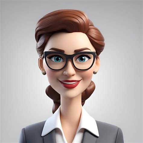 Retrato De Una Joven Mujer De Negocios Con Gafas Renderizado En D