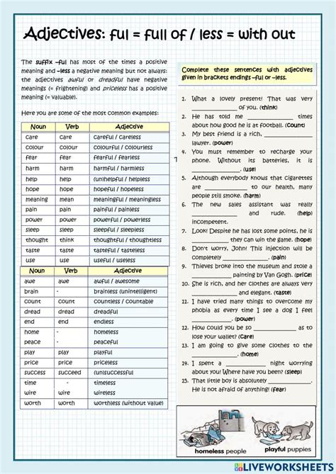 Suffixes Ful And Less Online Exercise For Live Worksheets