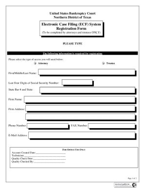 Fillable Online Ecf System Filer Registration Form Not Registered In