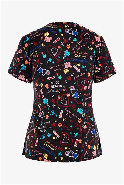 Koi Basics Medical Equipment Womens 2 Pocket Stretch V Neck Print