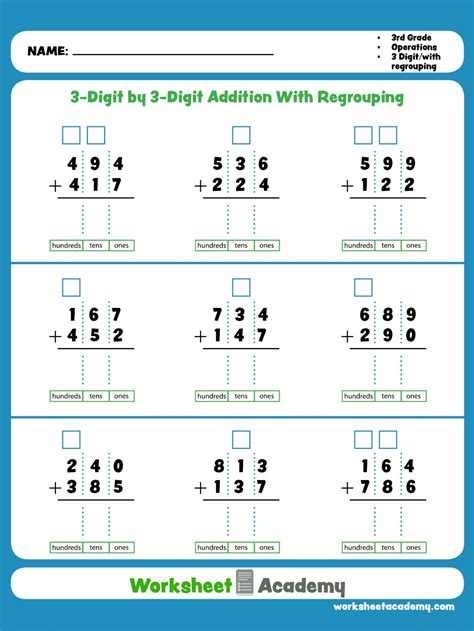 3 Digit Regrouping Addition Worksheets 2 Digit Addition With