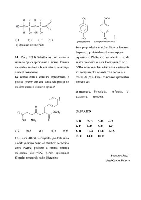 Lista De Exerc Cios Isomeria Pdf