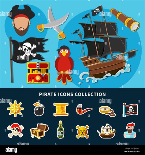 Collection De Dessins Animés Dicônes De Pirate Avec Jolly Roger