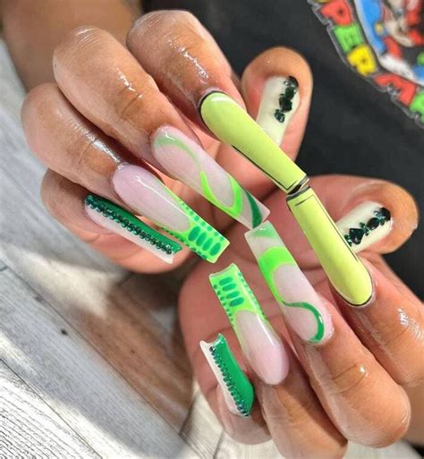 Get Your Glam On Flaunt Your Style With Neon Green Ombre Coffin Nails