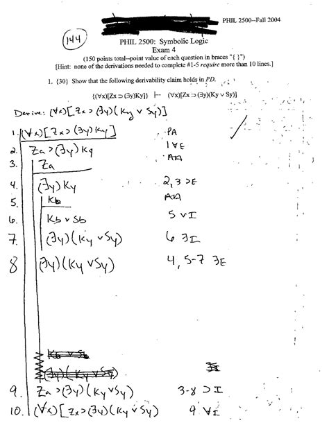 Derivability Exam 4 With Solutions Symbolic Logic Phil 2500 Docsity