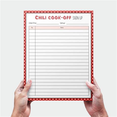 Chili Cook Off Sign Up Sheet Template Editable Cooking Contest Prep