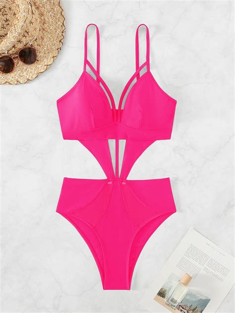 Shein Swim Bae Solid Cut Out Harness One Piece Swimsuit Shein Usa