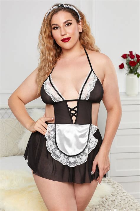 Plus Size Lace Trimmed French Maid Costume Divas Fashions