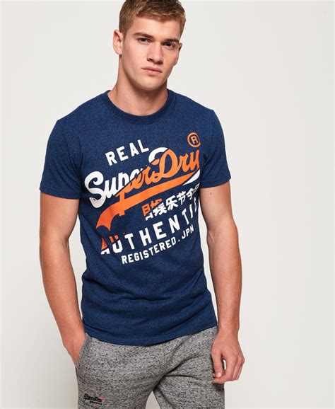 Mens Vintage Authentic T Shirt In Peppered Blue Grit Superdry Us