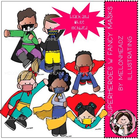 Superheroes Clip Art With Fancy Masks Mini Etsy