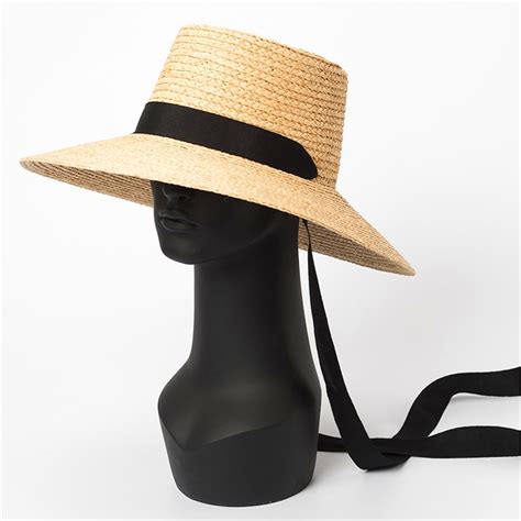 Raffia Straw Hat With Ribbon Chin Strap Tie Straw Sun Hat Etsy Canada