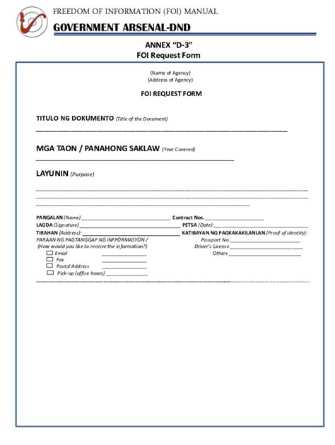 Fillable Online FOI Request Form Arsenal Mil Ph Fax Email Print