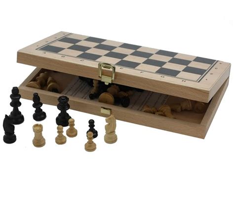 Coffret Jeu d échecs pliant complet en bois échiquier et pions français