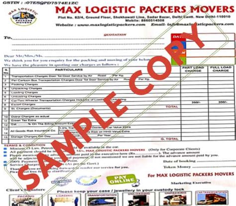 Packers And Movers Bill For Claim With Gst Genuine Bill Format