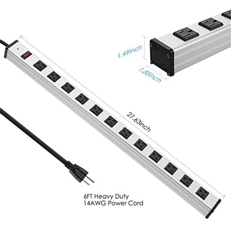 Outlet Industrial Metal Power Strip Wide Spaced Long Power Strip