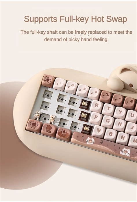 Pink Cute C Cat Silicone Keyboard Three Mode Bluetooth G Wired Hot Swap Mechanical Keyboard