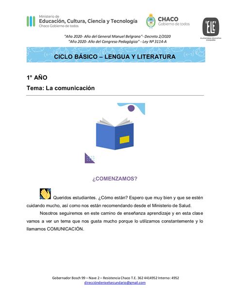 1er año LENGUA Y LITERATURA La comunicación 1 neloloco427 Página