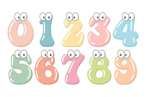 Set of multi-colored children's numbers with funny eyes. Cartoon ...
