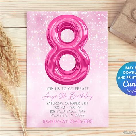 8th Party Invitations Etsy